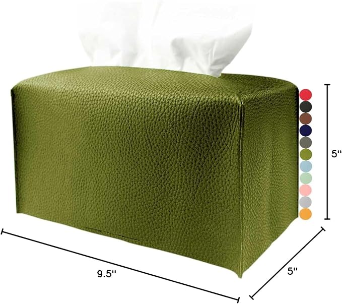Green Rectangular Tissue Box Cover - Plus Size Large, Faux Leather, Minimalist Style, 9.5x5x5 Inches