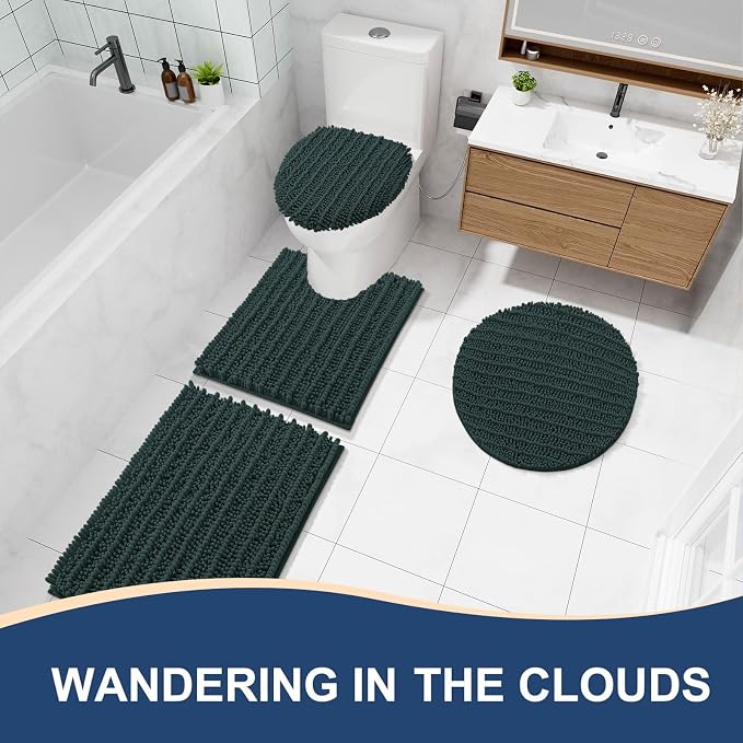 Arotive Bathroom Rugs Mat 40x24, Soft Absorbent Chenille Shaggy Bath Mat | Dark Green, Machine Wash Dry, Bath Rugs for Bathroom Floor, Tub and Shower, Home Decor Accessories