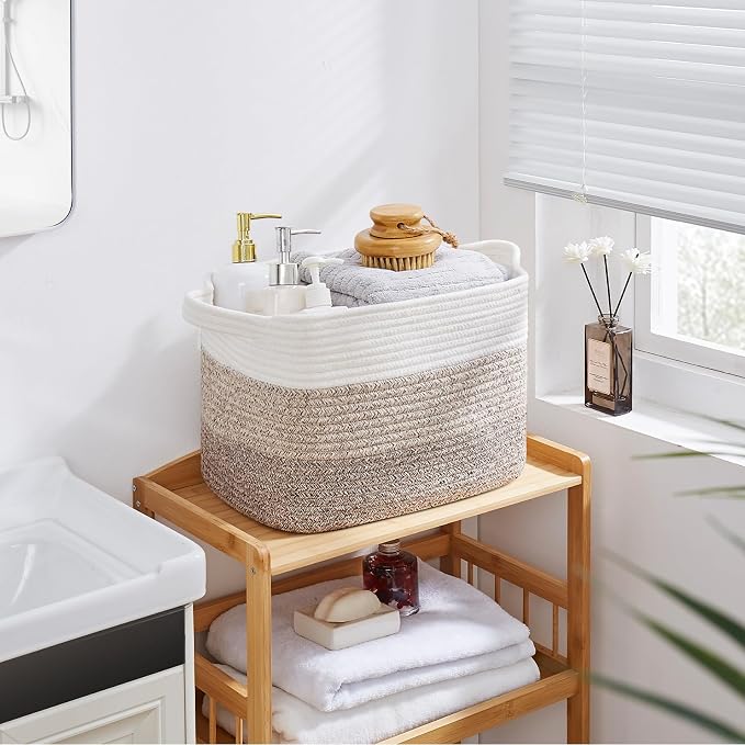 OIASKET Storage Baskets for Organizing, Woven Baskets for Shelves, Rectangle Decorative Organizer for Storage Clothes, Toy, Books, Towels Nursery Bins 3 Pack (Gradient Yellow, 15.75"x11.8"x9.85")