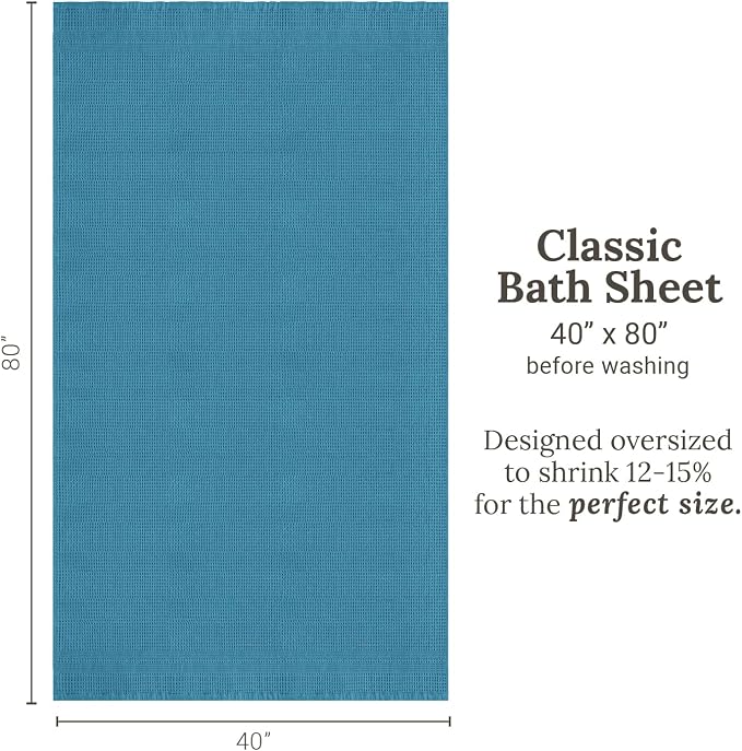 GILDEN TREE Waffle Bath Sheet Large Bath Towels Quick Dry Thin Body Towels, 40x80 Oversized Bath Towels for Adults, 2 Pack Bath Sheet Set, Classic Style (Aqua)