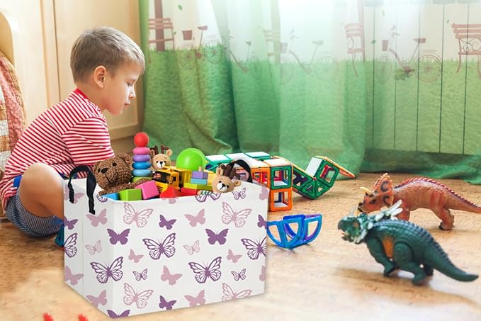 Essme Rectangular Butterfly Baskets,Kids Storage Basket with Handles for Girls Room Decor, Girls Storage Bin(Purple Butterfly)