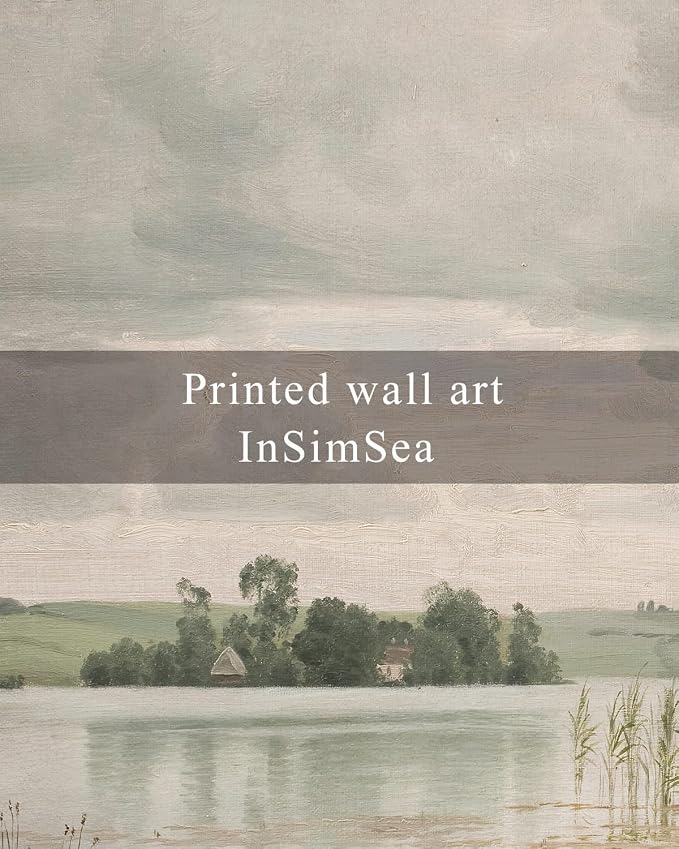 InSimSea Framed Canvas Prints Art Vintage Decor, Countryside Lakeside Landscape Paintings, Large Prints, Vintage Retro Wall Decorations for Bathroom Bedroom Living Room, 16"x24"