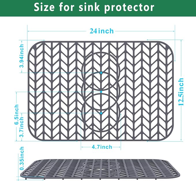 GUUKIN Sink Protectors for Kitchen Sink 19x13 & 24x12.5 & 13x11 & 26x14 & 28x14 & 29x15, Large Silicone Mats Grid for Bottom of Farmhouse Stainless Steel (24x12.5 with 3 Reserved Holes)