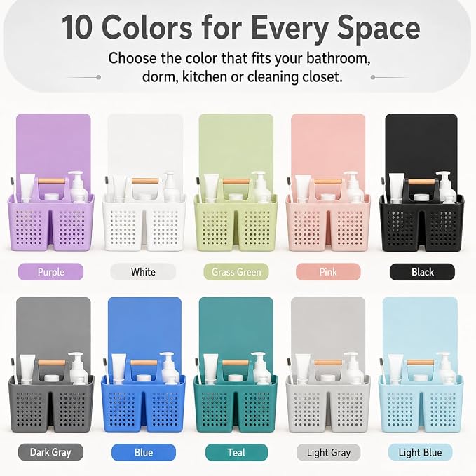 Portable Shower Caddy Basket with 3 Compartments and Handle, Light Gray | Plastic Divided Storage Caddy for Bathrooms, Apartments, Guest Rooms, Offices, Crafts and Under-Sink Organization