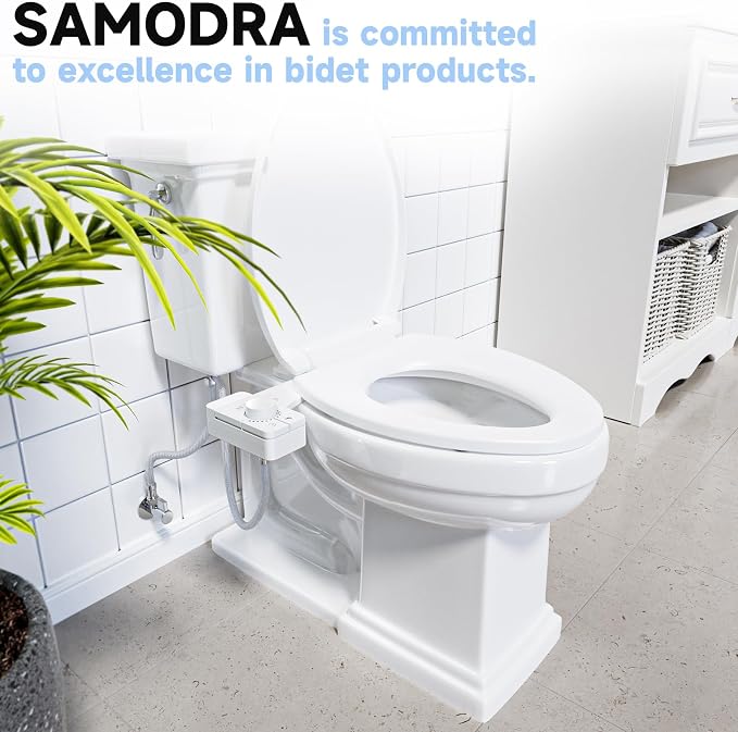 SAMODRA Bidet Attachment for Toilet, Non-Electric Fresh Cold Water Bidet Toilet with Angle Control Dual Nozzle, Adjustable Water Pressure & Self Cleaning Nozzle (1 Unit, WHIET)