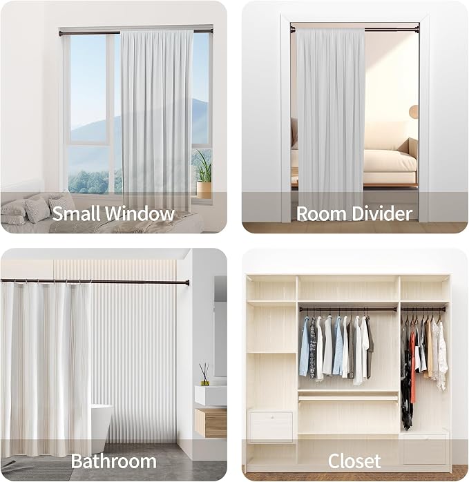 Mcrbeay Shower Curtain Rod, 1" Diameter Heavy Duty Tension Shower Rod | Adjustable 28-46 inch Non Slip No Drill Spring Tension Rod For Bathroom, Shower Stall, No Rust, Bronze