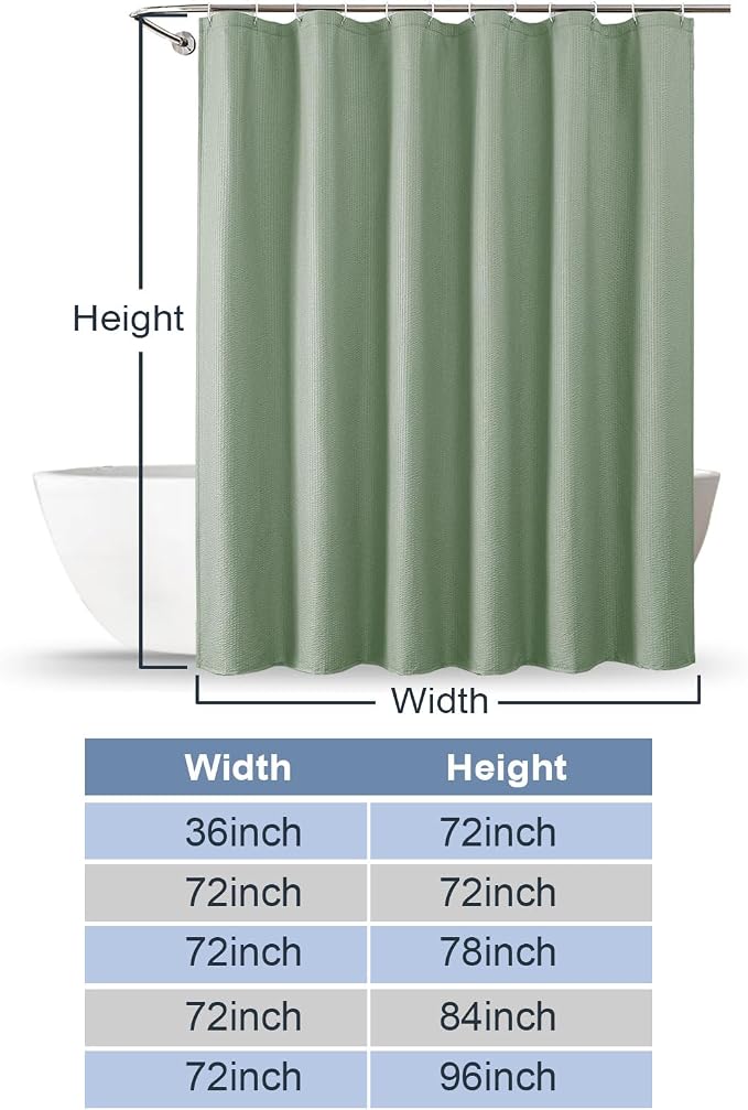 Sage Green Stall Shower Curtain for Bathroom, 3D Embossed Textured Fabric Small Shower Curtain for Narrow Stall Size, Machine Washable Water Resistance, Hotel Style, 36" W x 72" L, Sage Green