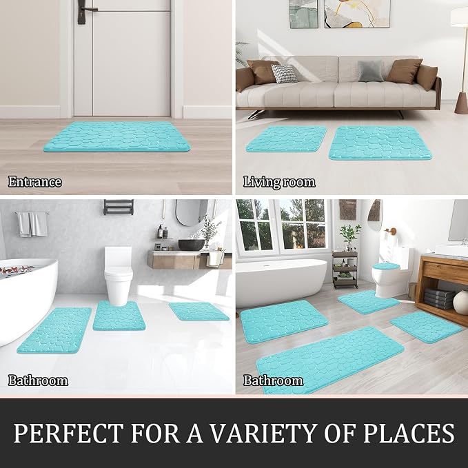 Bathroom Rugs Mat Set, Memory Foam Bath Mat 5 Piece Teal | Non Slip, Water Absorbent, Washable, Bath Mat For Bathroom, Sink and Toilet