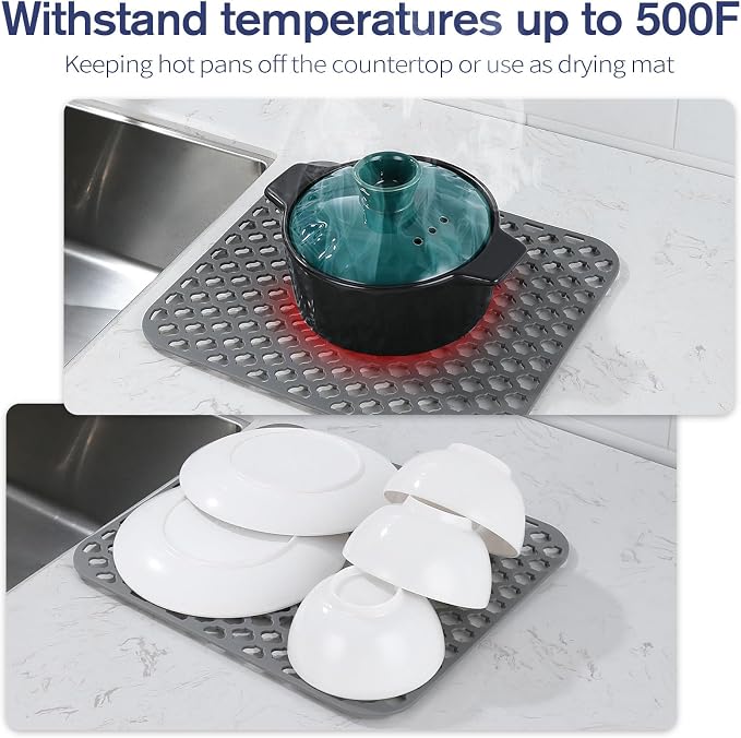 Snuggery Silicone Sink Protectors for Kitchen Sink, 12"x14" Center Drain | Scratch protection, cushions fragile dishes and glassware, dishwasher safe, food-grade silicone, 446°F heat resistant