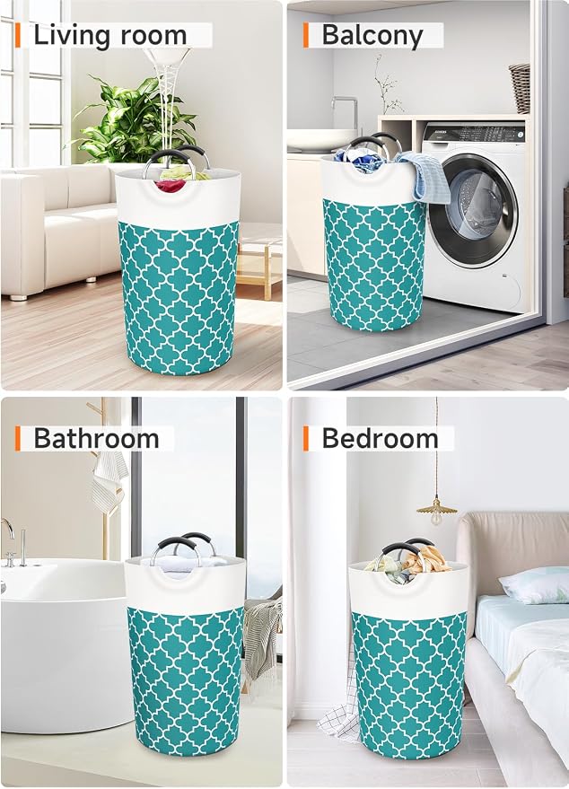 Large Laundry Basket, 82L Tall Collapsible Hamper with Handles, Green | Freestanding Laundry Hamper, Waterproof Dirty Clothes Storage Bag for College, Bathroom, Foldable Washing Bin for Travel