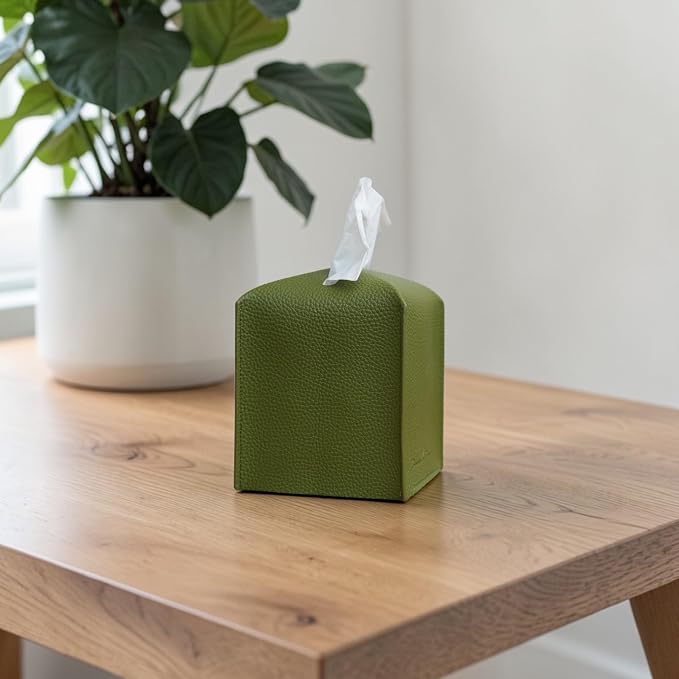 Premium PU Leather Tissue Box Holder - Elegant Hotel-Style Tissue Box Cover for Home, Office & Car DΓ©cor, Tissues Cube Organizer for a Natural & Classic Look (Green)