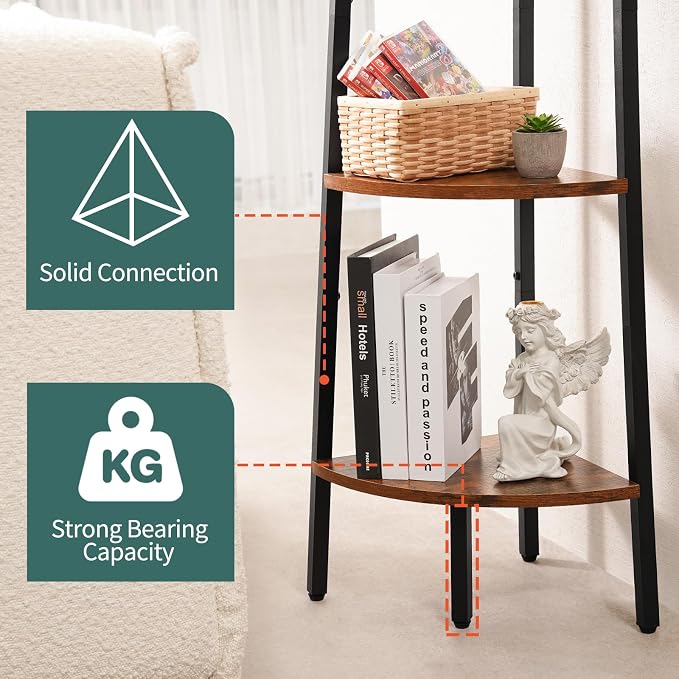 Yoobure 5-Tier Corner Shelf Stand- 67.5" Tall Corner Bookshelf with Metal Frame, Industrial Ladder Corner Shelves Display Shelf for Bedroom Living Room, Corner Bookcase Corner Plant Stand for Balcony