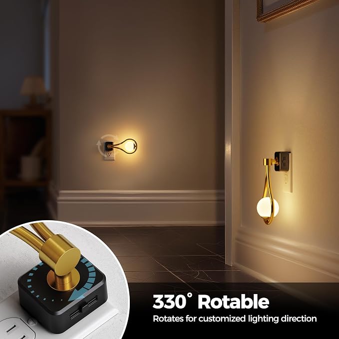 LED Night Light, Night Lights Plug into Wall, 0-100LM Dimmable | Nightlight, 330° Rotating with Dusk to Dawn Sensor, Adjustable Brightness for Kids, Bathroom, Bedroom, Hallway, 2pack