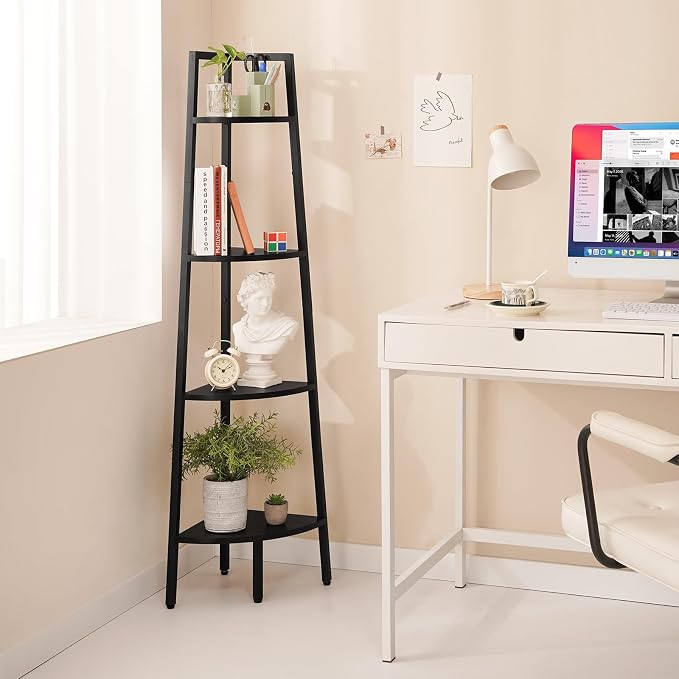 Yoobure 4-Tier Corner Shelf Stand- 54" Tall Corner Bookshelf with Metal Frame, Industrial Ladder Corner Shelves Display Shelf for Bedroom Living Room, Corner Bookcase Corner Plant Stand for Balcony