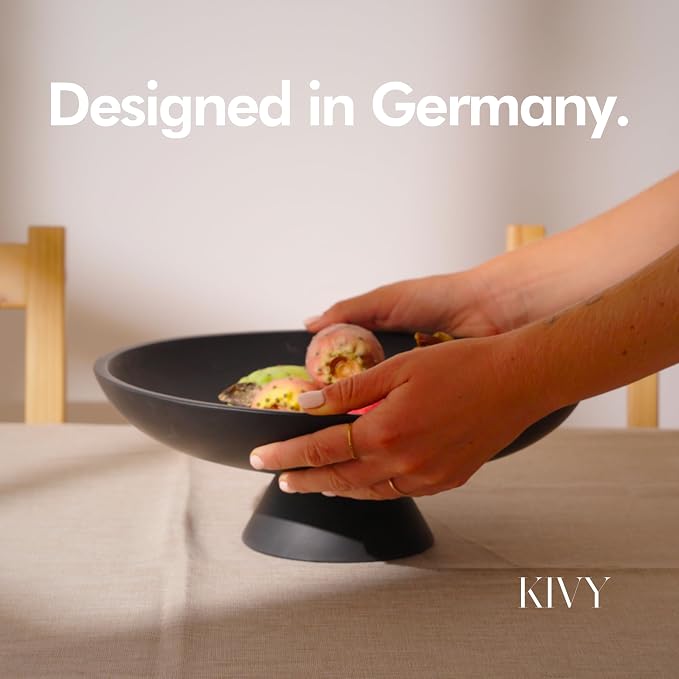 KIVY Concrete Fruit Bowl for Kitchen Counter - Large Decorative Bowl | Home Decor - Modern Fruit Basket for Entryway Table - Pedestal Bowl - Decorative Bowls for Home Decor -White Fruit Bowl Decor