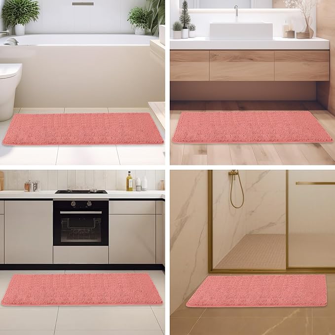 Coral Bathroom Rugs – Absorbent and Washable Bath Mat, Non-Slip, Thick Soft Chenille Bath Rugs for Bathroom Floor, Shower, Sink - 26" x 44"