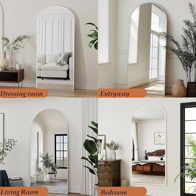 Dewfig Arched Full Length Mirror, 71"x30" Large Floor Mirror, White | Aluminum Alloy Frame Full Body Mirror, HD Shatterproof Tempered Glass, Lean/Stand/Wall for Living Room,Bedroom, Dressing Room