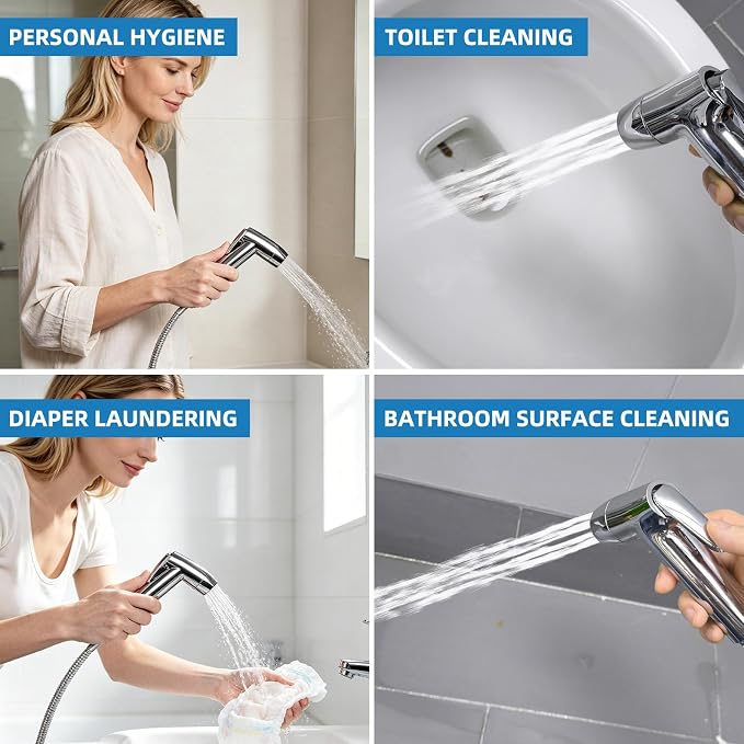 Hibbent Sink Faucet Hose Sprayer Attachment with 10 Adapters - Dual Function Handheld Bidet, Rinser & Shower Head - for Feminine Hygiene, Baby Diaper Cleaning & Pet Bathing