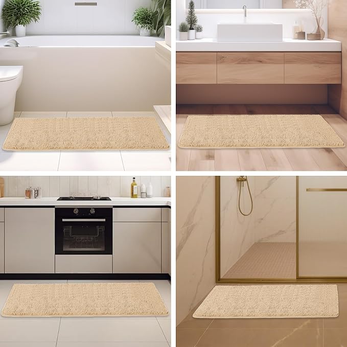 Ivory Cream Bathroom Rugs – Absorbent and Washable Bath Mat, Non-Slip, Thick Soft Chenille Bath Rugs for Bathroom Floor, Shower, Sink - 26" x 44"