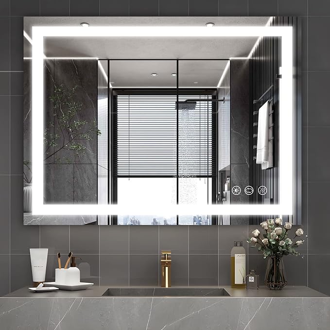 Bathroom Mirror, LED Lighted Vanity Mirror for Wall 32"×24" | Stepless Dimmable, 3 Colors (3000K-6000K), Anti-Fog, Wall Mounted, 1 Hour Auto Off, Memory Function, Reinforced Packaging