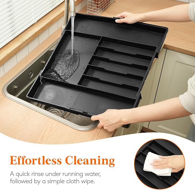Lifewit Expandable Silverware Drawer Organizer, Utensil Tray for Kitchen | BPA Free Flatware and Cutlery Holder, Adjustable Plastic Storage for Spoons Forks Knives, 12-20.5 x 11.3-19.4 x 1.7", Black