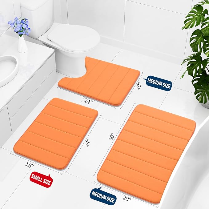 Buganda Memory Foam U-Shaped Toilet Rugs 24 x 20, Absorbent Bathroom mat | Orange, Thick Soft Machine Washable toilet mat for bathroom, Contour Bath Rugs Mat for Toilet Base