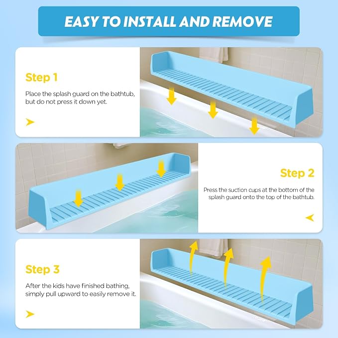 Ganaj Silicone Bathtub Splash Guard for Kids, Splash Guard for Bathtub with 11 Suction Cups,Toy Tray Caddy Holder for Tub,Prevents Water Spills in Bathroom, Bathtub Shelf for Kids (Baby Blue)