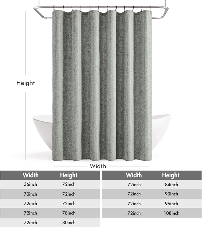 ANRODUO Grey Linen Textured Fabric Shower Curtain Set - W72xL72 | Farmhouse Shower Curtain with 12 Metal Hooks, Waterproof Heavy Duty, Button Hole Design, Machine Washable for Bathroom
