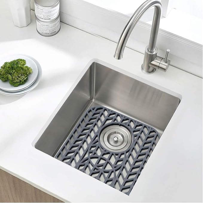 AWOKE Sink Protectors for Kitchen Sink - 13.6"x 11.6" Sink Mat - Heat-resistant Easy-clean Silicone Sink Mat - for Protection of Stainless Steel Sink with 3 Reserved Holes Pack of 2