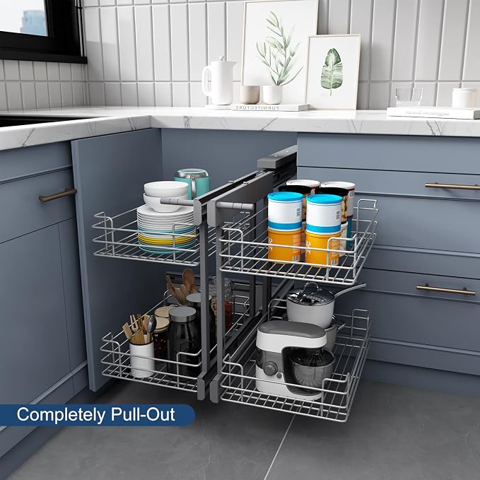 VADANIA Blind Corner Pull Out Organizer for 36" Cabinet, Soft Close | Reversible Left or Right Mount, 15.94" Opening, 2-Tier Pull-Out Basket, Soft Close