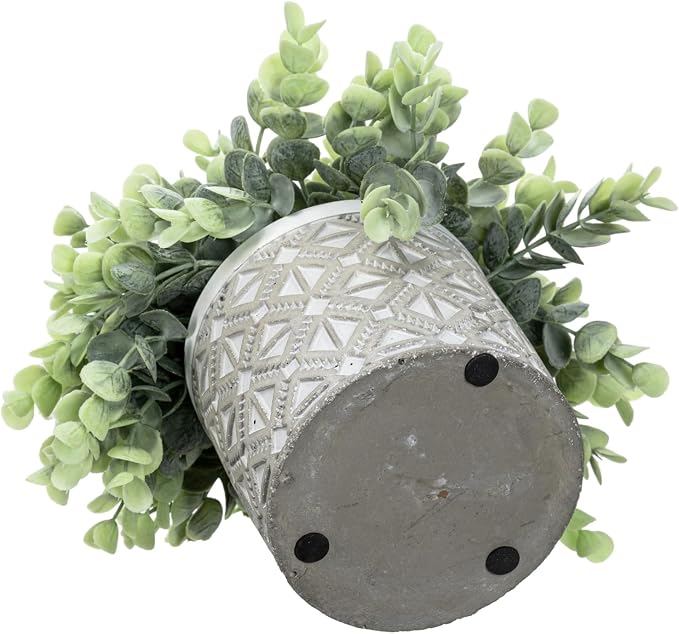 MyGift Artificial Eucalyptus Plants in Gray Concrete Pots, Set of 2 | Lifelike eucalyptus greenery in embossed concrete-look pots adds modern style without watering or ongoing maintenance