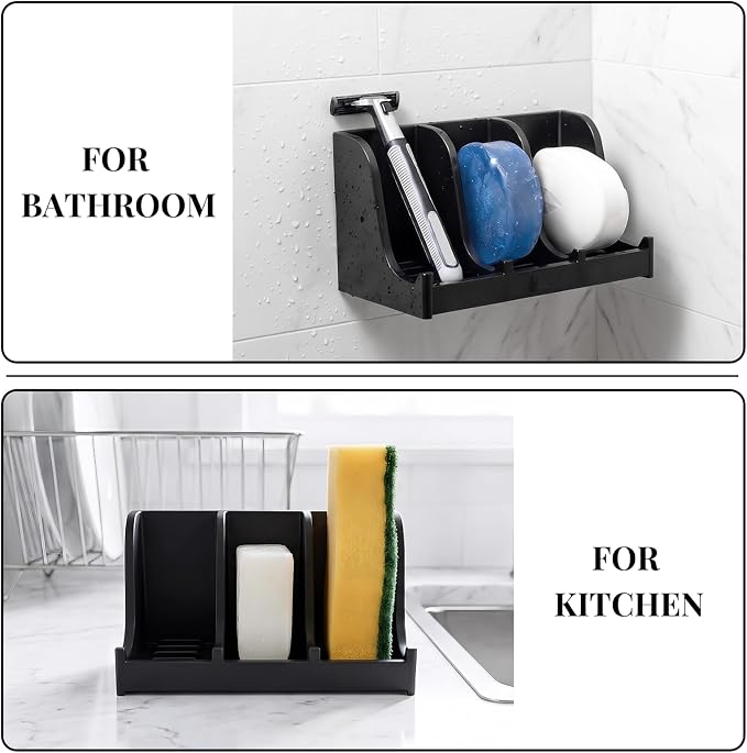 Soap Holder for Shower Wall, 3-Compartment Soap Dish for Shampoo, Conditioner and Body Soap, Fast Draining & Rust-Proof & Heavy Duty, Ultra-Strong Adhesive for Long-Term Bathroom Use & Freestanding