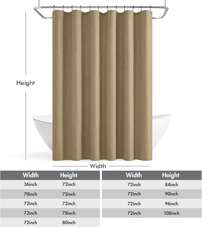 ANRODUO Khaki Linen Textured Fabric Shower Curtain Set - W72xL84 | Farmhouse Shower Curtain with 12 Metal Hooks, Waterproof Heavy Duty, Button Hole Design, Machine Washable for Bathroom