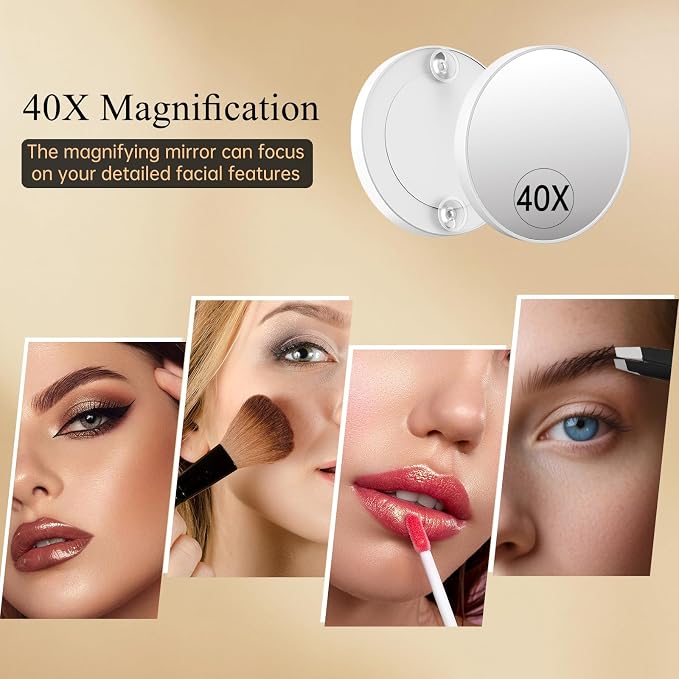 FUNTOUCH 4000mAh Rechargeable Vanity Mirror with Lights 40X Magnifier,White | 3-Color Lighting Makeup Mirror with Lights & 84 LED,360°Rotation Touch Dimmable Lighted Makeup Mirror for Bedroom Tabletop