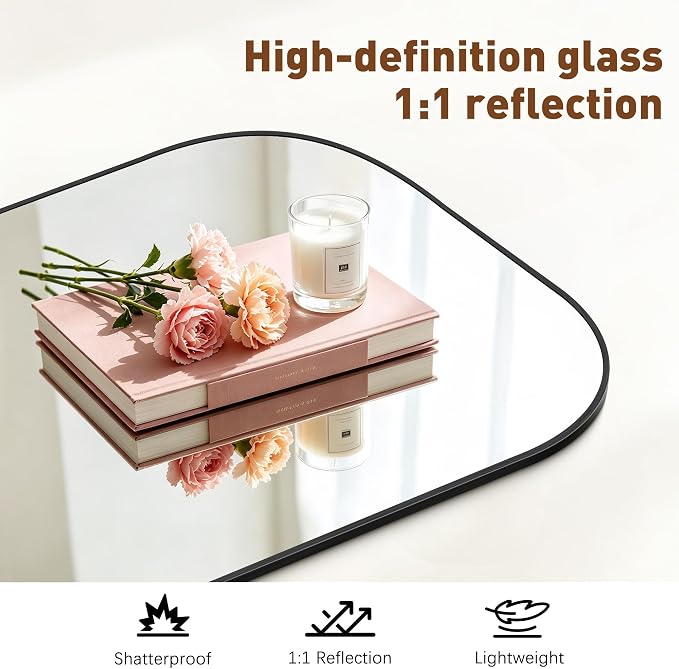 YIROMAN Bathroom Mirrors for Over Sink,16"x48" Black Bathroom Vanity Mirror | Thin Brushed Aluminum Frame,HD tempered glass, Rectangular,Rounded & Right-angle Corners,Sink,Entryway,Bedroom
