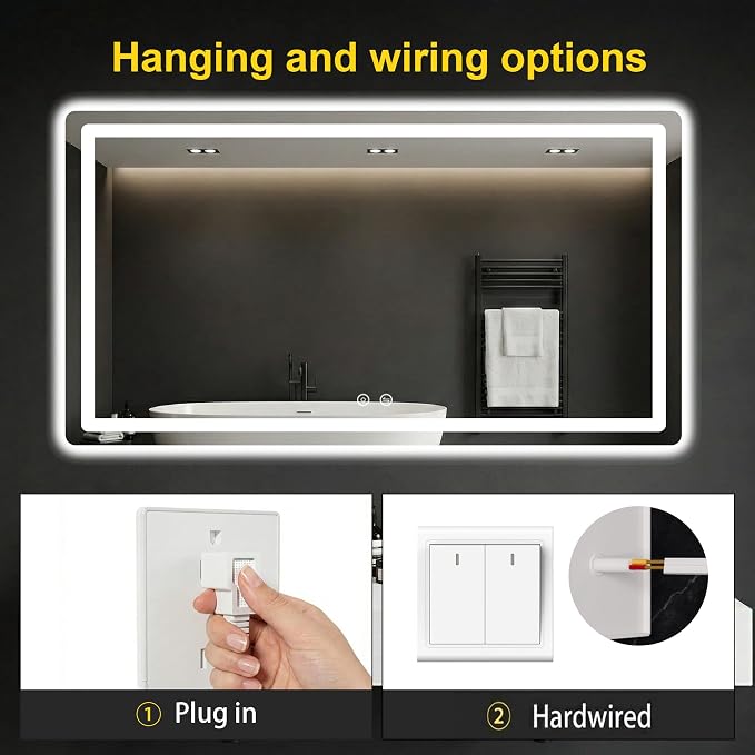 LED Bathroom Mirror with Lights, 30"x50" Lighted Vanity Mirror for Wall | Anti-Fog, Dimmable 3 Color Light, Backlit+Frontlit, Shatterproof Tempered Glass, Memory Function