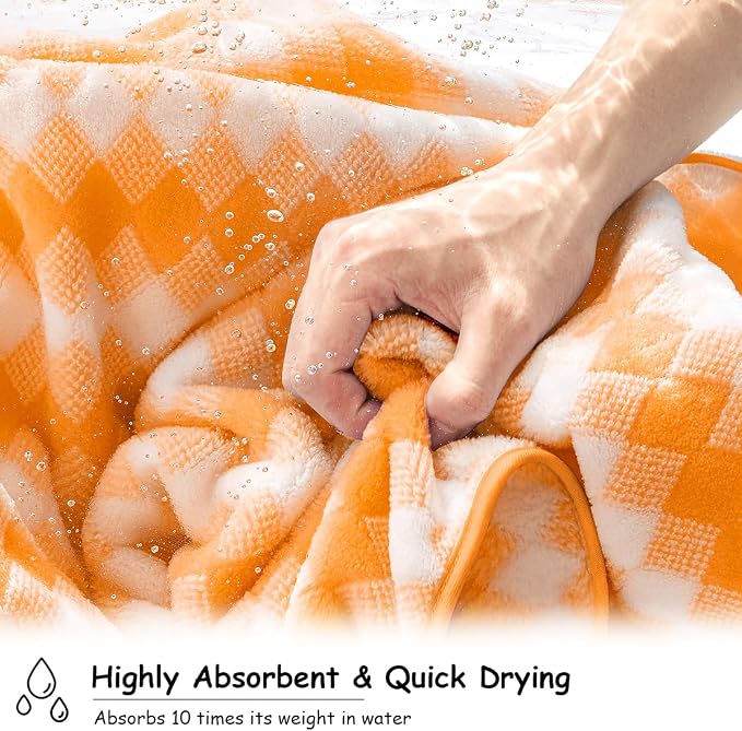 12 Pcs Orange White Diamond Towel Set-4 Bath Towels,4 Hand Towels,4 Washcloths Soft Polyester Towels with Loop Absorbent Shower Towel Quick Dry Beach Chair Towel Family Towels for Bathroom Gym Pool