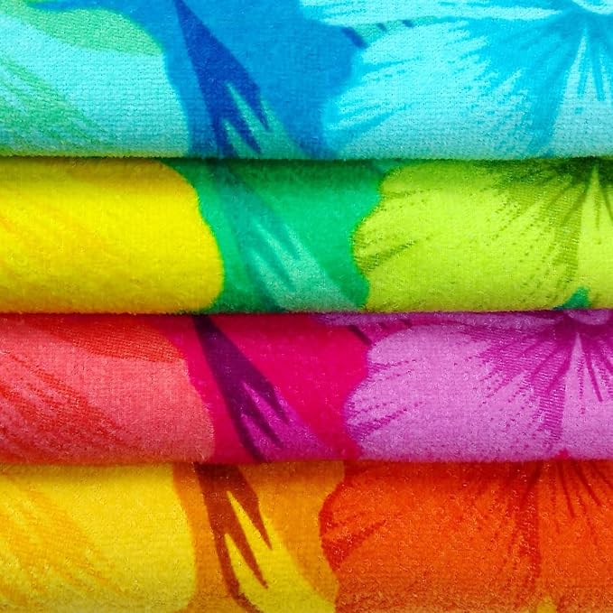Kaufman - Colorful Hibiscus Beach Towels | 100% Cotton with Ends Hemmed | 30" x 60" | Colorful Soft & Absorbent Pool Towels for Adults and Kids | Fiber Reactive | 4 Pack