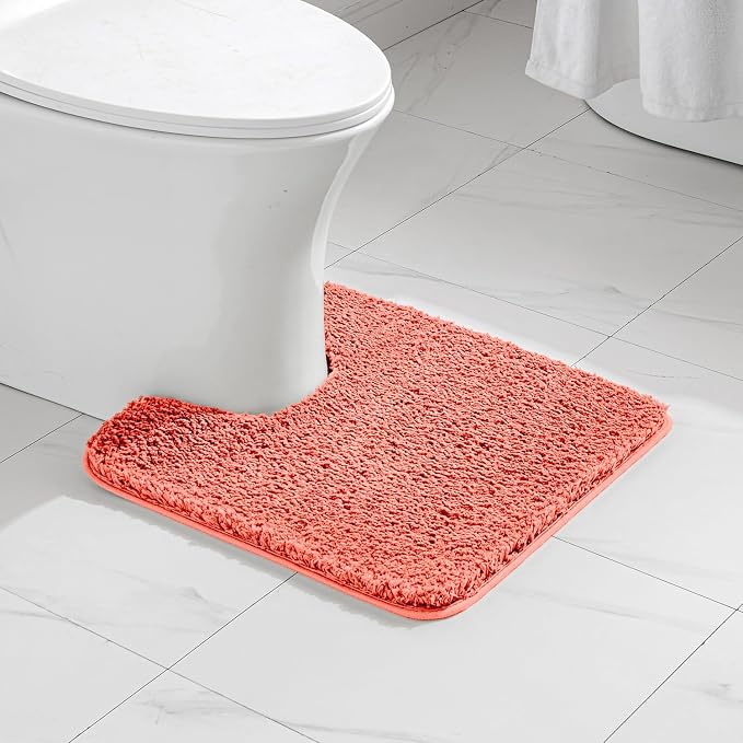 MIULEE Living Coral Microfiber Toilet Bath Rug U-Shaped Contour 20x20 Inch | Absorbent, Non Slip, Quick Dry, Fluffy Bath Rugs for Bathroom Floor Tub Showers, Machine Washable
