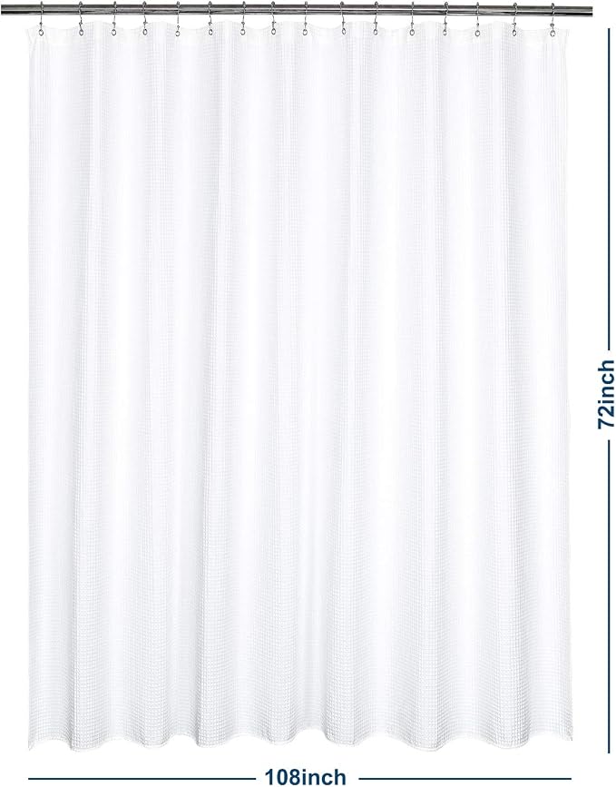 Barossa Design Waffle Weave Extra Wide Shower Curtain White, 108x72 | Heavy Weight Fabric, Cotton Blend, Hotel Luxury Spa, Machine Washable, 108W x 72H for Bathroom