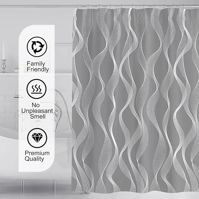 LLSCL Fabric Shower Curtain Liner with Magnets, Waterproof Hotel Quality, 72 x 72 Machine Washable