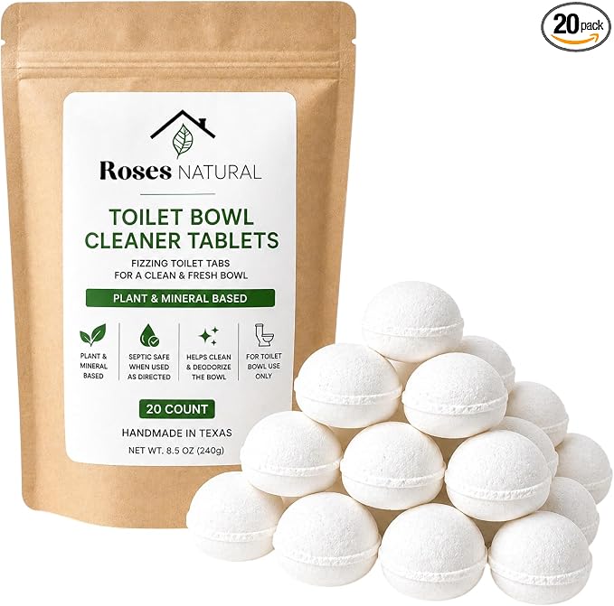Toilet Bowl Cleaner Tablets, 20 Count – Removes Hard Water Rings, Stains & Odors | Bleach-Free, Plant-Based & Septic Safe | 7 Scents | Handmade in Texas (Lavender)