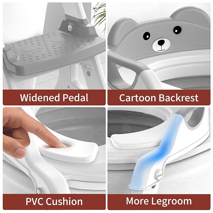 Meulife Potty Training Seat, Upgrade 2 in 1 Potty Training Toilet for Toddler, Toddler Toilet Seat for Boys Girls with Support Bar, Anti-Slip Pad and Step Stool (Grey)