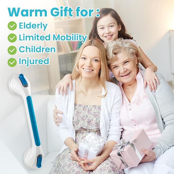 TAILI Shower Grab Bars,Suction Shower Handles,Glow in The Dark,16.8",Blue | Safety for Showers,Bathtubs,Toilet,Elderly&Seniors,Bathroom Grip Bar Heavy Duty Handrails,No Drilling Removable Waterproof,G9
