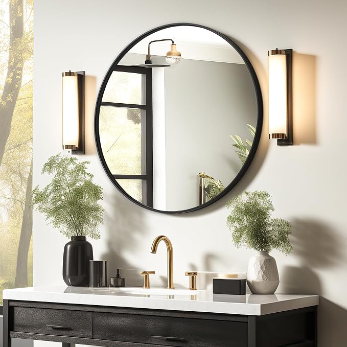 36 Inch Round Bathroom Mirrors for Over Sink | Circle Mirror with Metal Frame, Black Wall Mirror for Vanity, Entryway, Living Room, Hallway and Bedroom Decor