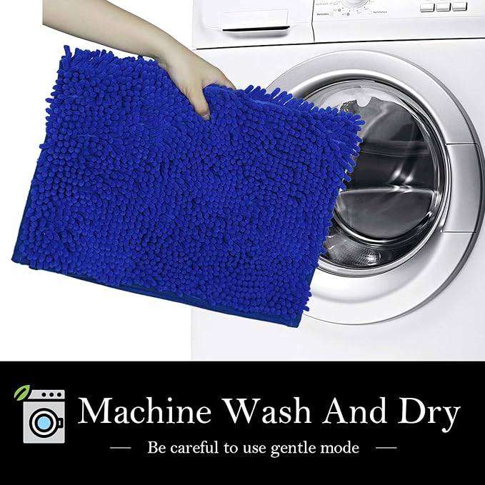 Bathroom Rugs Chenille Bath mat 2 Piece Set, Super Absorbent, Strong PVC Non Slip Backing, Bath mats for Bathroom, Plush Shaggy, Thick, Machine Washable, Bathtub, Toilet.(Royal Blue)
