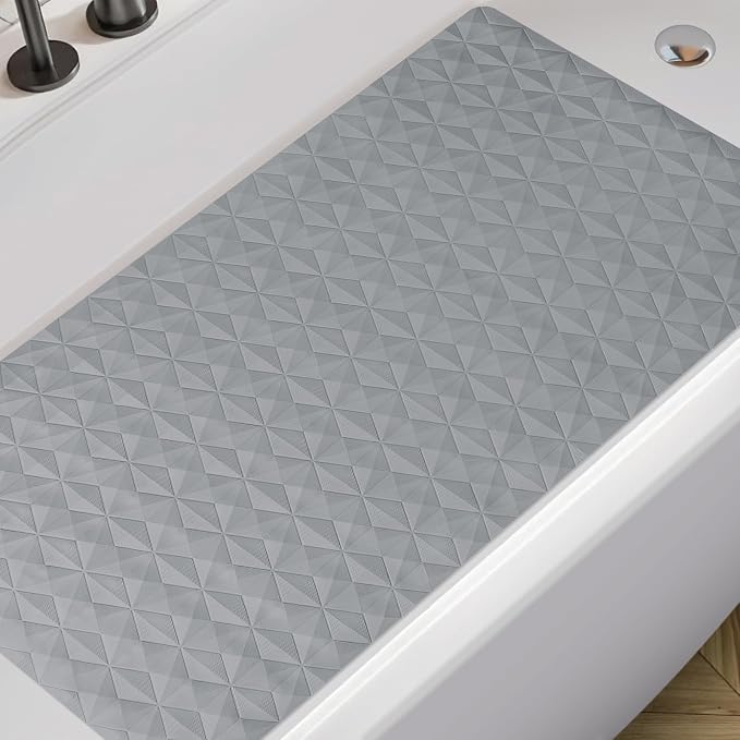 Non Slip Bathtub Mat for Bath Tub Shower - 268 Vacuum Suction Cups | 100% Natural Rubber - Unique Diamond Texture - Soft & Safe for Fatigue Relief - Machine Washable - 17 × 35 Inch
