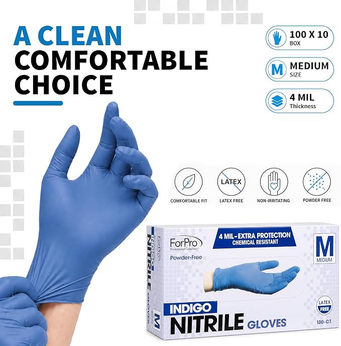 ForPro Disposable Nitrile Gloves, 4 mil, Food Safe, Latex-Free, Non-Sterile | for Salon, Exam & Cleaning Use, Multi-Purpose Gloves, Salon & Spa Essentials, Manicure & Pedicure Supplies, Home & Salon Use