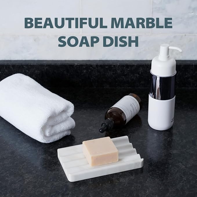 Soap Holder, Marble Soap Dish for Shower, Bar Soaps Holder with Water Ripple Design, Easy Cleaning Soaps Saver for Kitchen Sink,Bathroom, Executive Greek Natural Stone Tray(Agiax)
