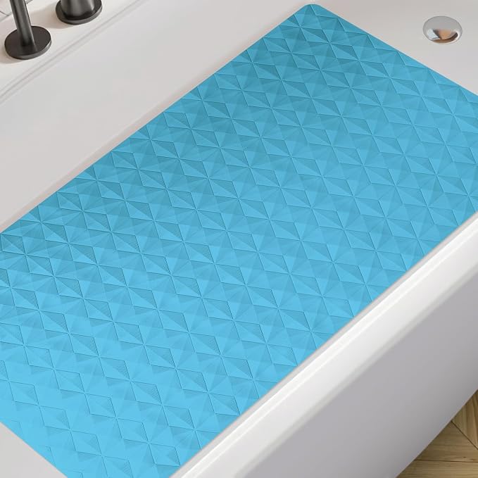 Non Slip Bathtub Mat for Bath Tub Shower - 241 Vacuum Suction Cups | 100% Natural Rubber - Unique Diamond Texture - Soft & Safe for Fatigue Relief - Machine Washable - 16 × 28 Inch